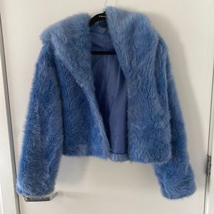 Baby blue fax fur cropped jacket- vintage